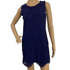 Buttons Navy Blue Lace Lined Mini Dress Size S